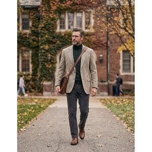 Meeting Street 100% Silk Tweed Blazer Sport Coat Mens 42 Long Brown Beige